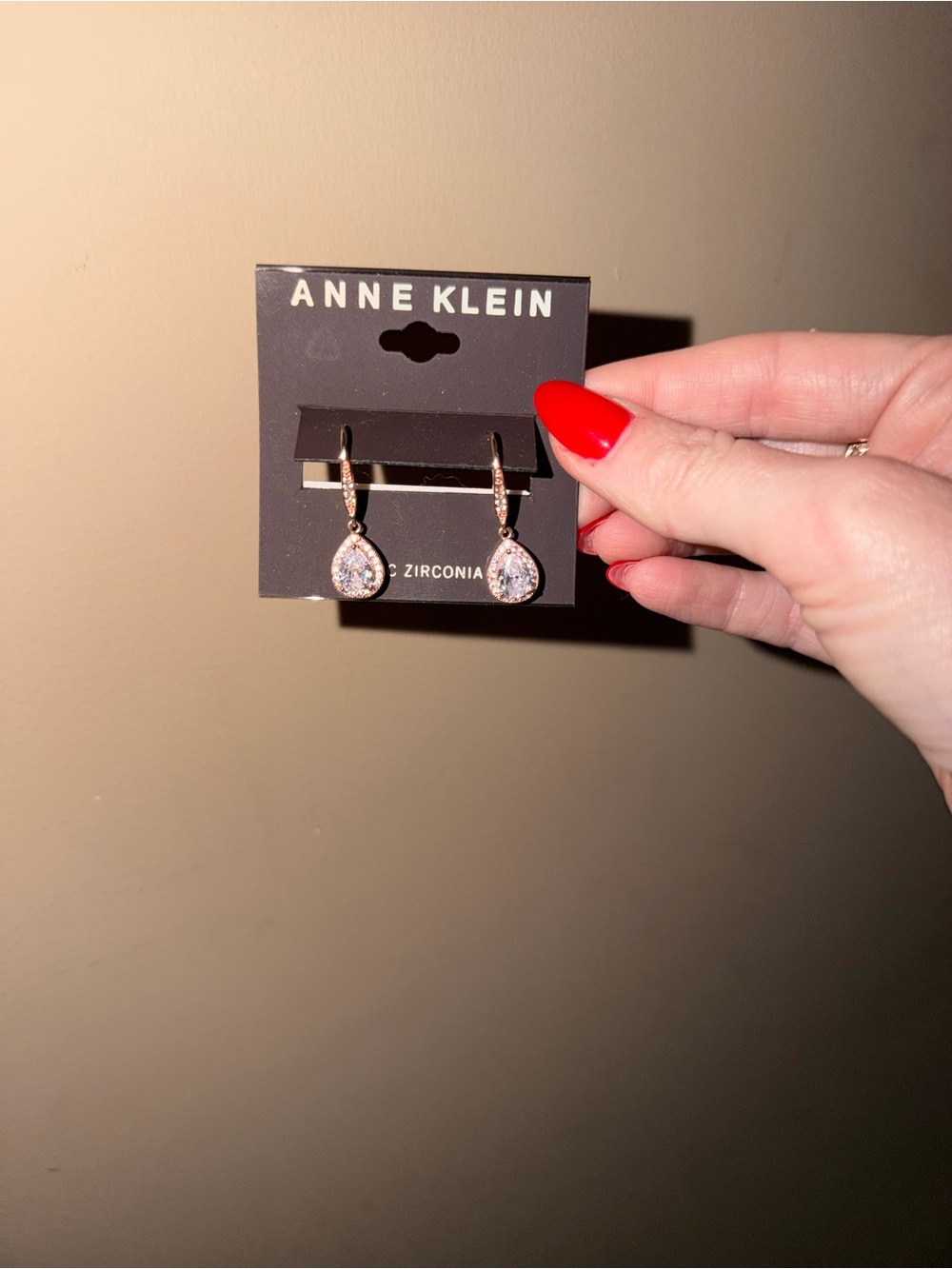 Anne Klein Rose Gold Teardrop CZ Dangle Earrings